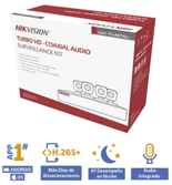 HIK5MPSLQ-KIT(B) ::  Kit HIKVISION 1 DVR IDS-7204HUHI-M1/S(c) 4 CH 8 MP (4k) + 4 C&aacute;maras Bala DS-2CE16H0T-ITFS 5 Megapixeles 2.8 mm Met&aacute;licas IP66 con MICROFONO Integrado + 4 Rollos de 18 mts. de Cable Siam&eacute;s + Fuente de Poder para las 4 C&aacute;maras